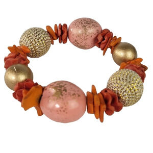 Orange Braided Thread Wood Beads Bracelet